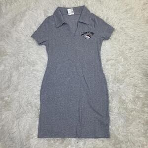 SANRIO Hello Kitty Ribbed Polo Mini Dress Heather Gray Women’s Size Large